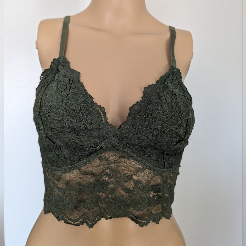 AvidLove Bralette Lace Bra  Womens Lingerie Green Floral Sheer XXL.